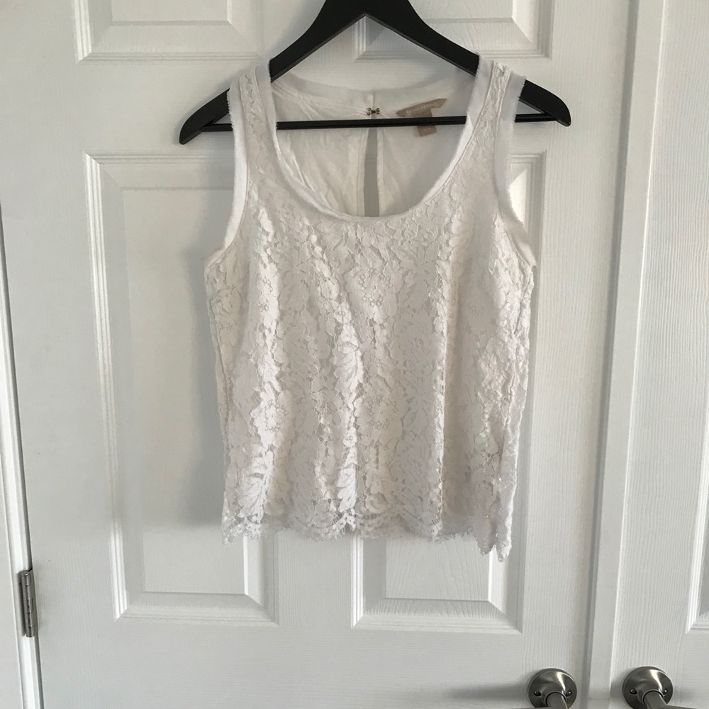 Banana Republic Lace Tank Top-White-Size S